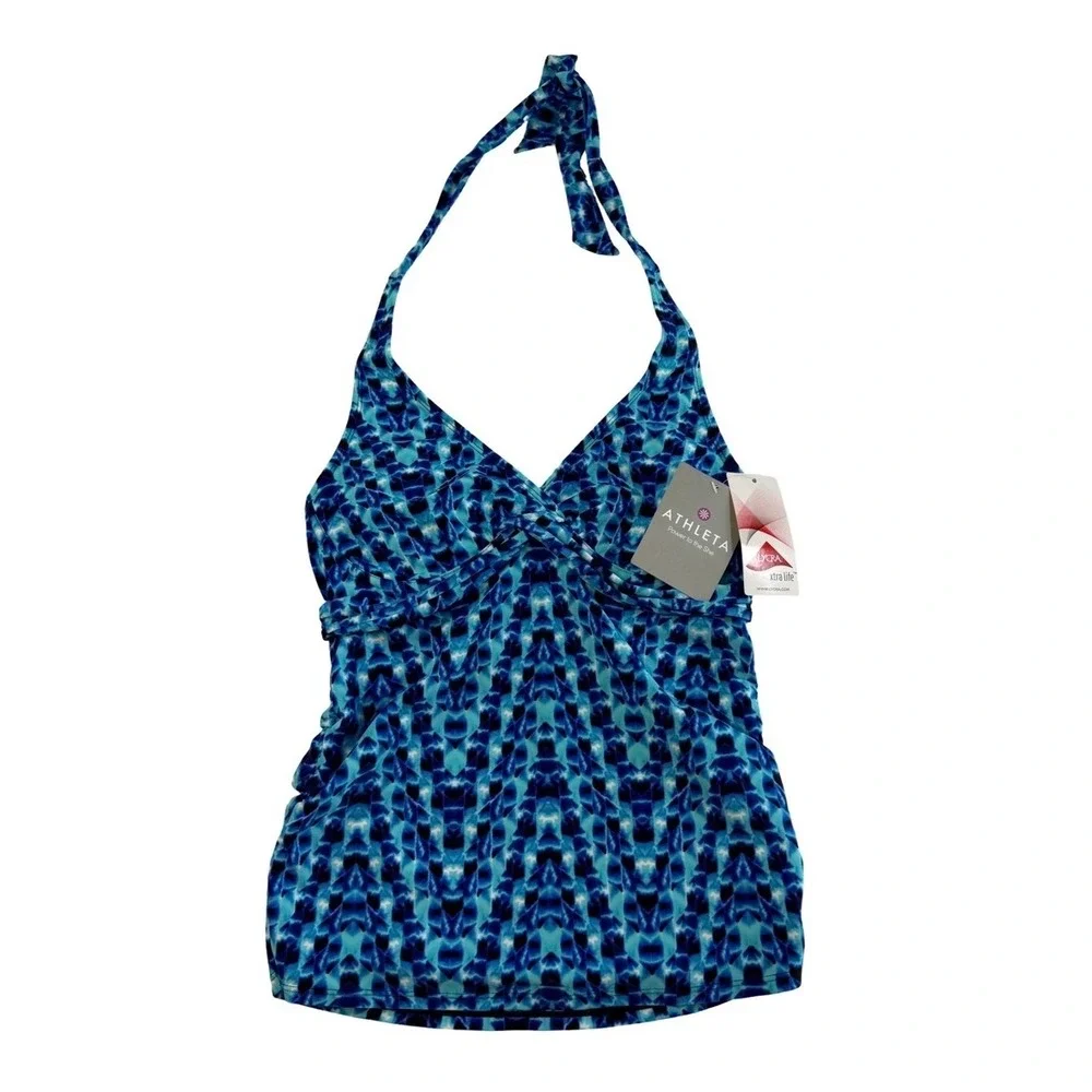 Athleta Tara Halter Tankini Swim Top Blue Tie Dye 34 B/C Tall 213115 NWT - Picture 2 of 9